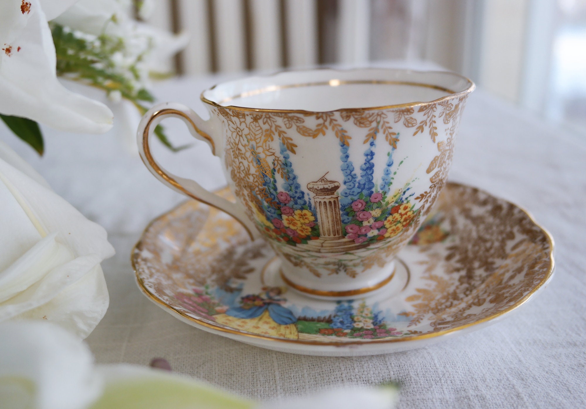 Colclough CUP & SAUCER - Crinoline Lady Victorian Garden - Vintage