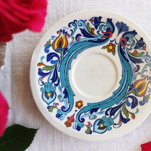 Villeroy & Boch ORPHAN SAUCER - Izmir Pattern - Teal Turquoise Blue Yellow - Flowers Scrolls - Vintage Porcelain - Circa 1973 - Luxembourg