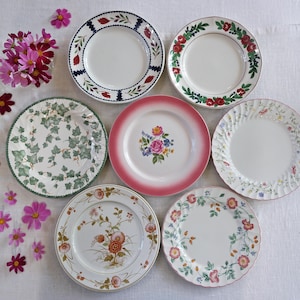 MIsmatched DINNER PLATES - Size 9.75&quot; to 10.5&quot; - Country Cottage - Farmhouse Dining - Pink Flowers Roses - Blue Green - Priced Per Plate!