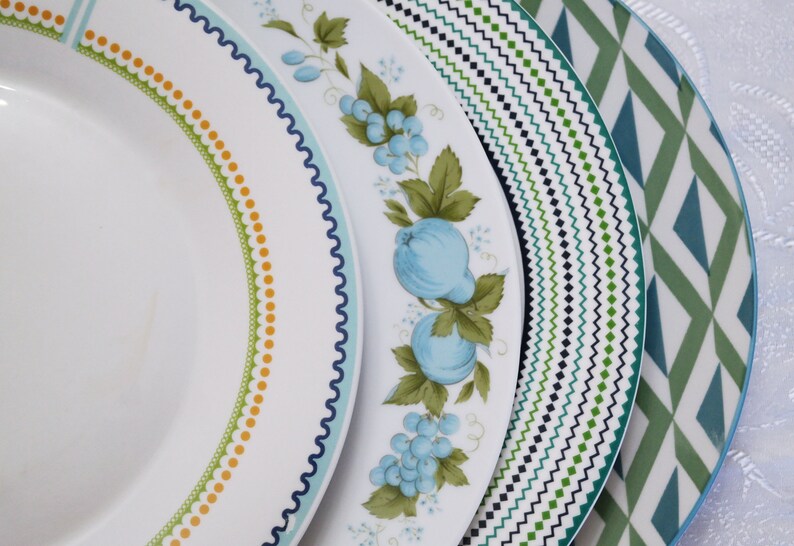 MISMATCHED DINNER PLATES Teal Blue Green White Colors Set Etsy