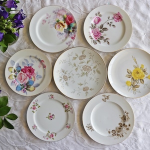 Mismatched SALAD PLATES - Pink Red Yellow White Roses - Vintage Tea Party - Garden Luncheon - Floral Patterns - China Mix - Priced Per Plate