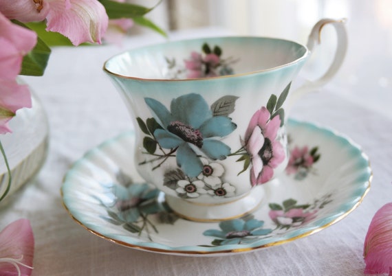Royal Albert CUP & SAUCER - Pink Blue Flowers - Vintage English