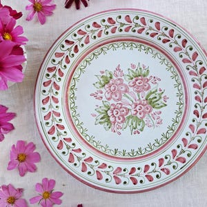Talavera Spain WALL PLATE 11.5&quot; - Hand Painted Spanish Pottery - Pink Green White - Country Cottage Farmhouse - Floral Wall Decor - Chipped!