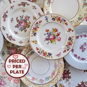 Mismatched BREAD & BUTTER PLATES - Vintage China Mix - Wonderland Tea Party - Side Cake Plates - Country Cottage Florals - Priced Per Plate!