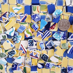 Italian Mix SEA POTTERY - 25 Pieces - Size 1/4&quot; to 3/4&quot; - Faux Sea Pottery - Tumbled Tiles - Broken Plates Italy Portugal - Rainbow Tesserae