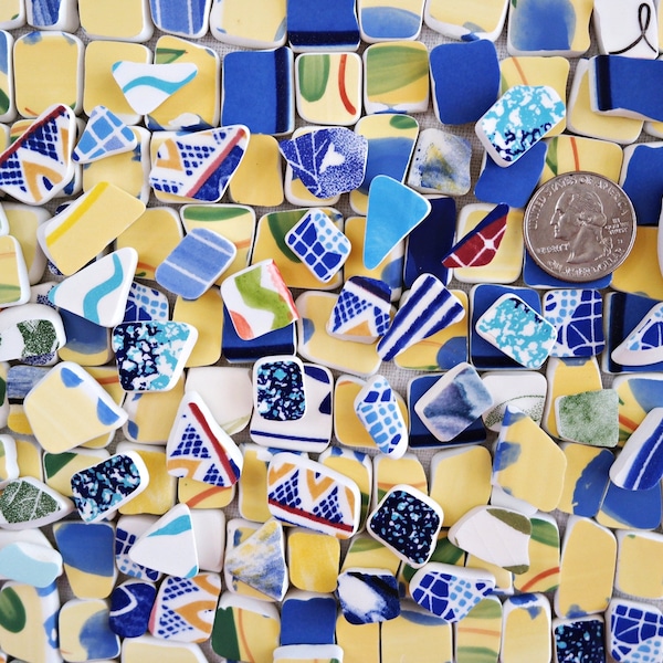 Italian Mix SEA POTTERY - 25 Pieces - Size 1/4" to 3/4" - Faux Sea Pottery - Tumbled Tiles - Broken Plates Italy Portugal - Rainbow Tesserae