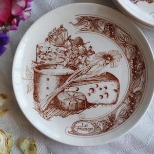 Gien CHEESE PLATE 7.25" - Les Fromages - French Farm Kitchen - Sepia Brown White - Appetizers Hors Devours - Made in France - Heavy Crazing!