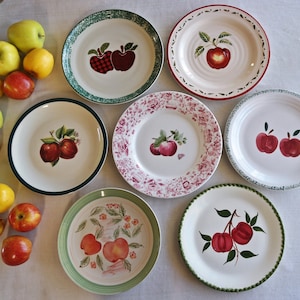 MISMATCHED DINNER PLATES - Apple Pattern - Red Delicious Apples - Farmhouse Dining - Country Cottage - Farm Kitchen Decor - Priced Per Plate