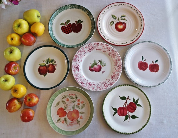 MISMATCHED DINNER PLATES Apple Pattern Red Delicious Apples Farmhouse Dining Country Cottage Farm Kitchen Decor Priced per Plate Etsy