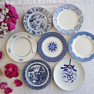 Blue White SALAD PLATES - Size 7.5" to 8" - Farmhouse Dining - French Country Cottage - Beach Decor - Mix & Match China - Priced Per Plate!