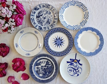 Blue White SALAD PLATES - Size 7.5" to 8" - Farmhouse Dining - French Country Cottage - Beach Decor - Mix & Match China - Priced Per Plate!