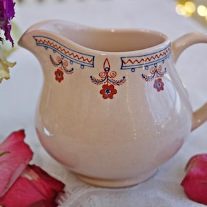 Johnson Brothers CREAMER - Danube Pattern - Vintage English Ironstone - Petite Flowers - Red Blue Beige - Milk Jug - Circa 1983 - England