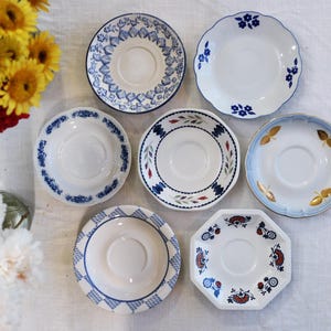 Blue White SAUCERS - Mismatched China - Vintage Tea Party - Sea Cottage French Country Decor Mix - Baby Bridal Shower - Priced Per Saucer!!!