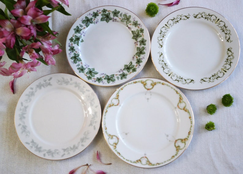 MISMATCHED SALAD PLATES Set of 4 Green Foliage Floral Etsy