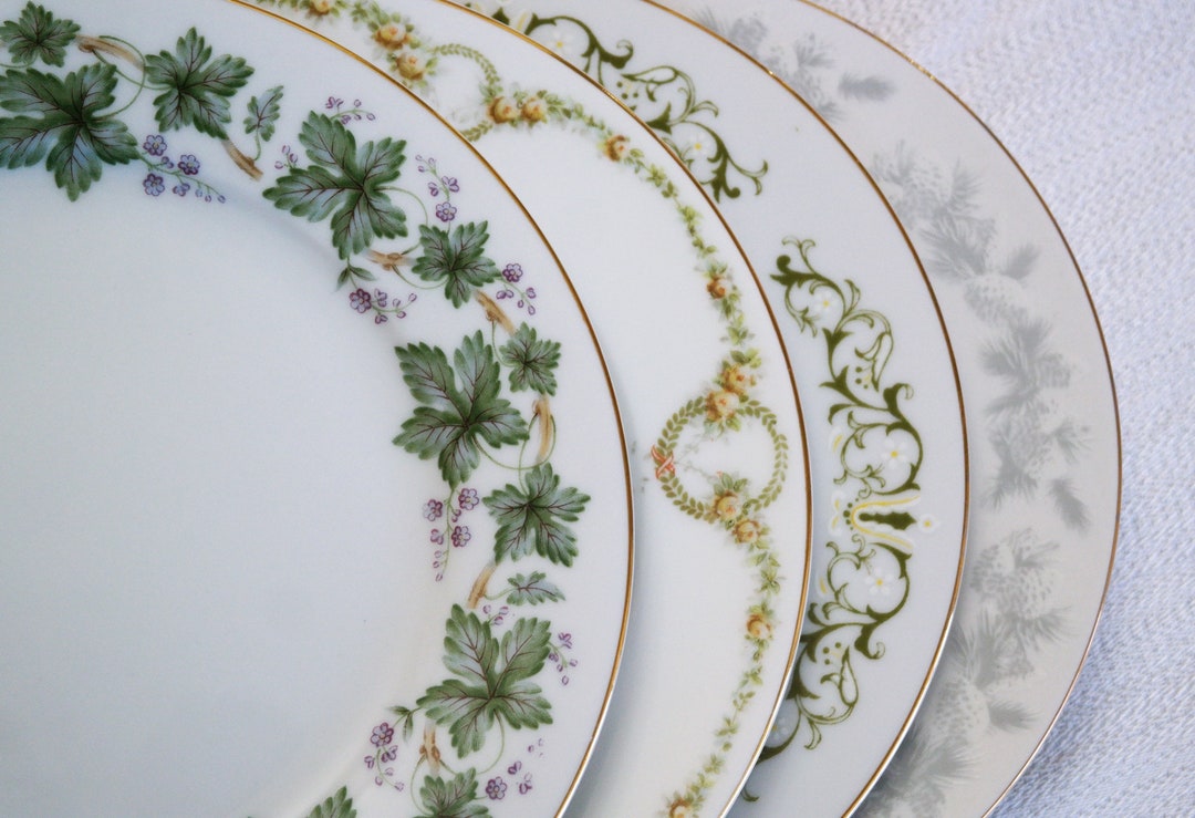 MISMATCHED SALAD PLATES Set of 4 Green Foliage Floral Etsy