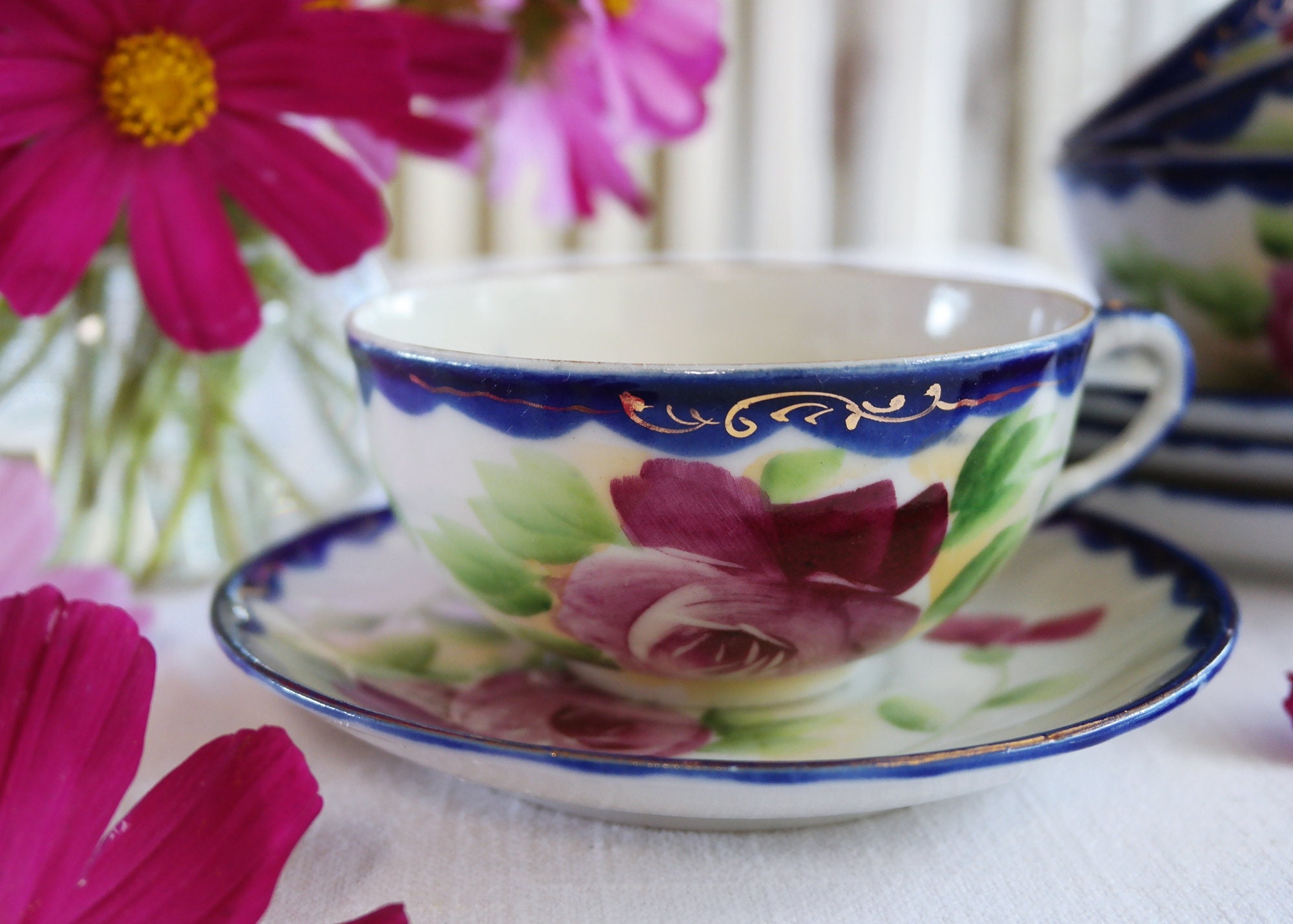 Antique CUP & SAUCER by TT Japan - Hand Painted Floral