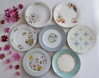 Gray Blue Green DINNER PLATES - Size 10" to 10.75"- Flowers Fruits Floral Mix - Country Cottage Decor - Farmhouse Dinning - Priced Per Plate