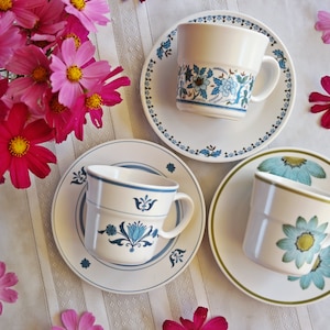 Teal Aqua CUP & SAUCER SETS - Noritake Progression China - Blue Moon, Blue Haven, Up-Sa Daisy - Vintage Japan - Priced per 1 Cup/Saucer Pair