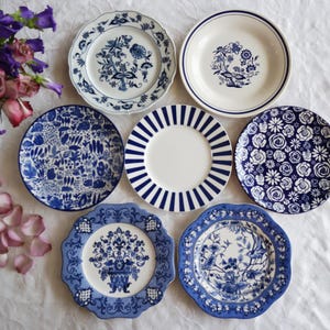 Blue White SALAD PLATES - Size 8.25&quot; to 9&quot; - Mismatched China - Sea Cottage French Country - Farmhouse Dining - Decor Mix - Priced Per Plate