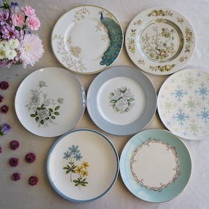 Teal Blue Green DINNER PLATES - Size 10&quot; to 10.75&quot;- Azure Aqua Gray White Mix - Sea Cottage Decor - Farmhouse Dinning - Priced Per Plate!
