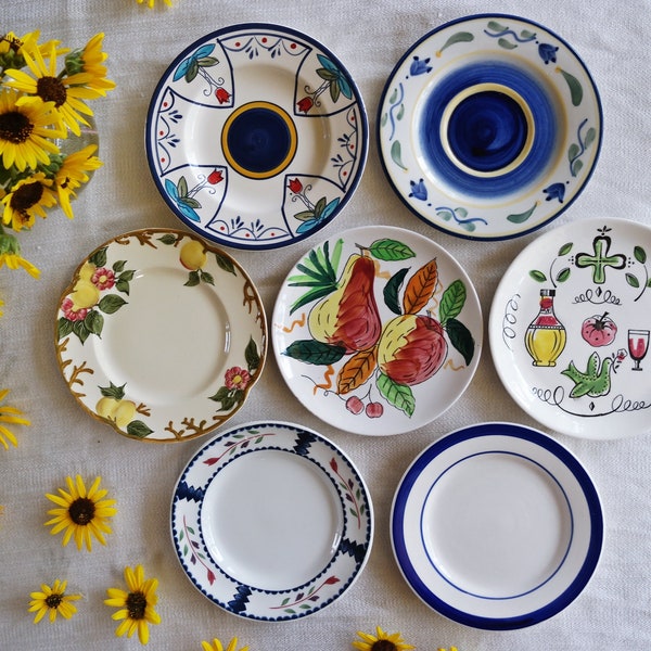 Blue Yellow Green BREAD & BUTTER PLATES - Size 5.75" to 6.25" - Side Cake Appetizer Plates - Cheese Wine Tea Party Plates - Priced Per Plate