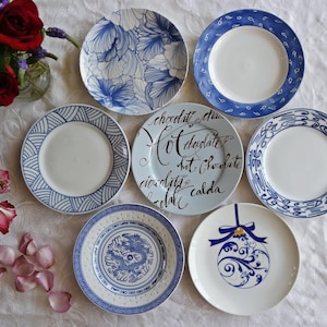 Blue White SALAD PLATES - Size 7.75&quot; to 8&quot; - Mismatched China - Farmhouse Dining - French Country Decor - Beach Cottage - Priced Per Plate!