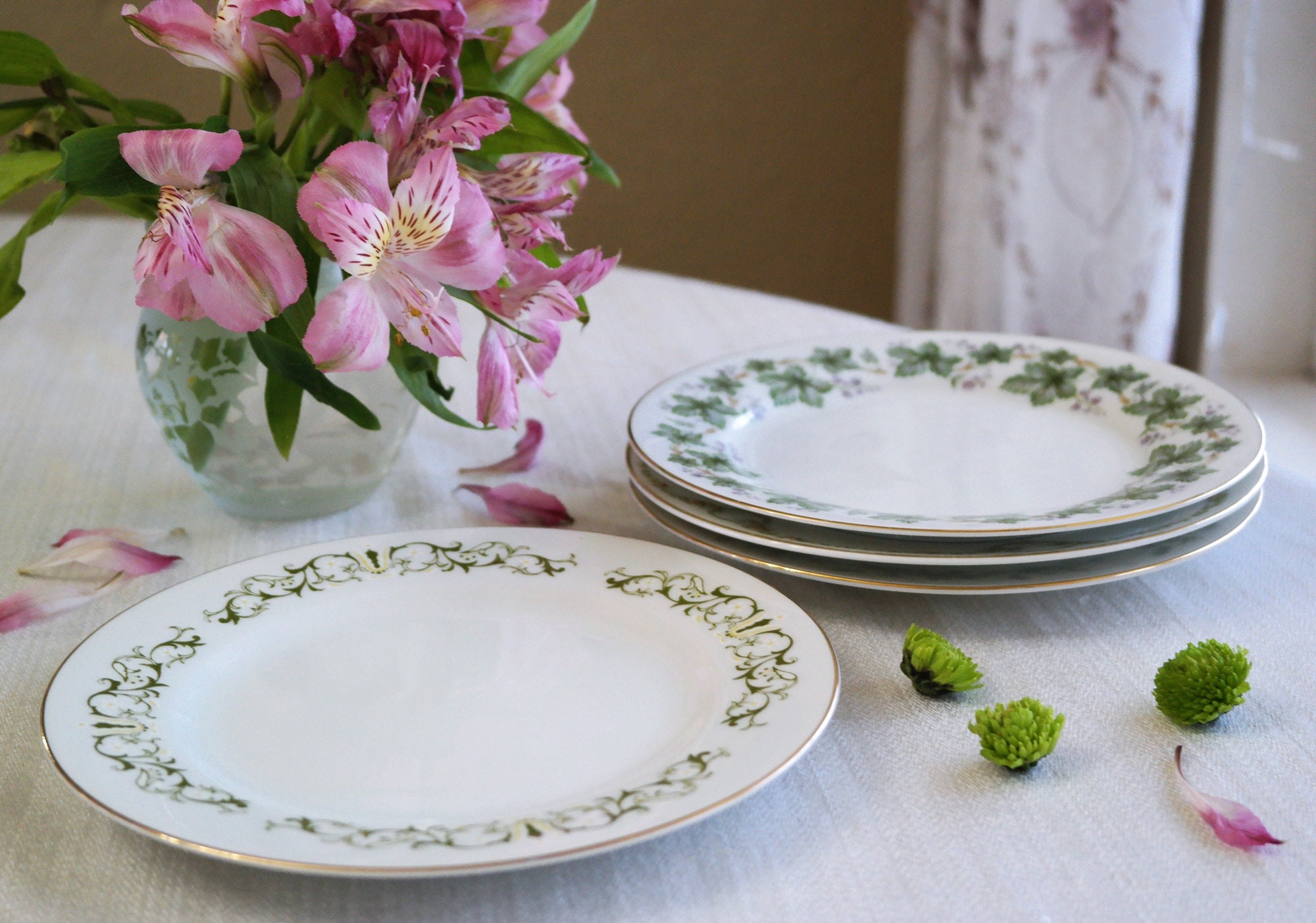 MISMATCHED SALAD PLATES Set of 4 Green Foliage Floral Etsy