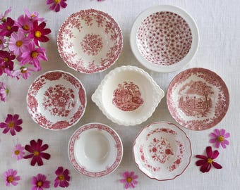Rosa Rot Weiße VINTAGE SCHALEN - Größe 14 bis 18 cm - Getreidesuppe Beerensalat Reis - Bauernhaus Frühstück - Preis pro Schüssel!