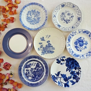 Blue White SALAD PLATES - Size 7.25&quot; to 8&quot; - Farmhouse Dining - French Country Cottage - Beach Decor - Mix & Match China - Priced Per Plate!
