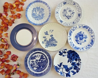 Blau weiße SALATTELLER - Größe 18 bis 20 cm - Bauernhausküche - Französisches Landhaus - Stranddekor - Mix & Match China - Preis pro Teller!