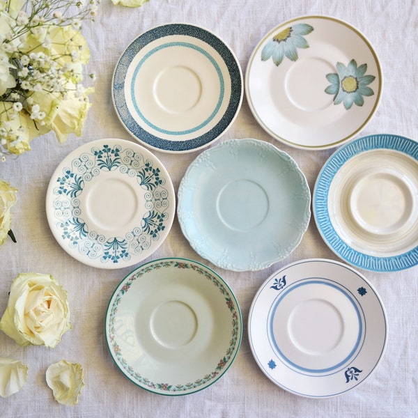 Teal Aqua Turquoise SAUCERS - Vintage Tea Party - Seaside Beach Country Cottage Farmhouse Decor Mix - Flowers Scrolls - Priced Per Saucer!!!