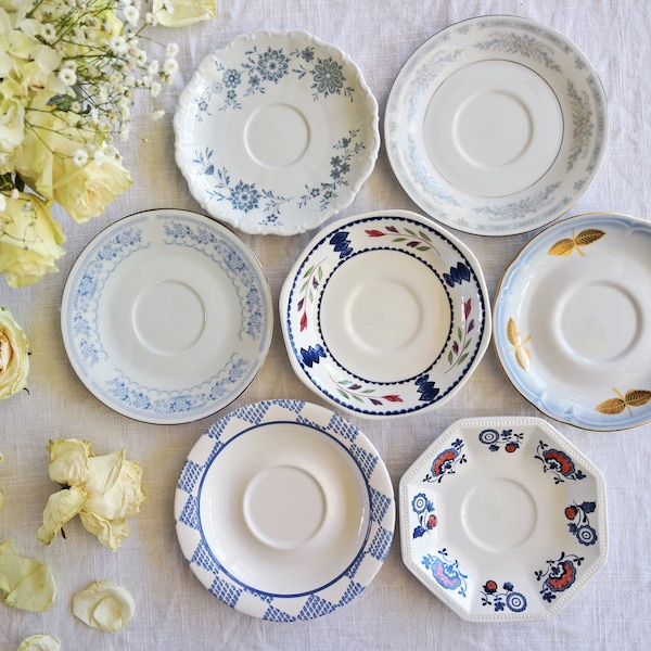 Blue White SAUCERS - Mismatched China - Vintage Tea Party - Sea Cottage French Country Decor Mix - Baby Bridal Shower - Priced Per Saucer!!!