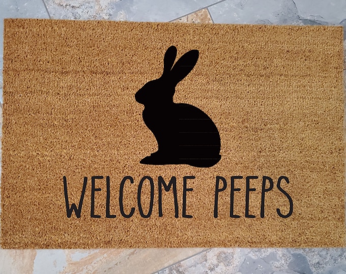 Bunny Doormat / Welcome Mat / Custom Doormats / Rabbit Decor / Easter Gifts / Gifts For Her / Gifts for Mom / Unique Gifts / Personalized