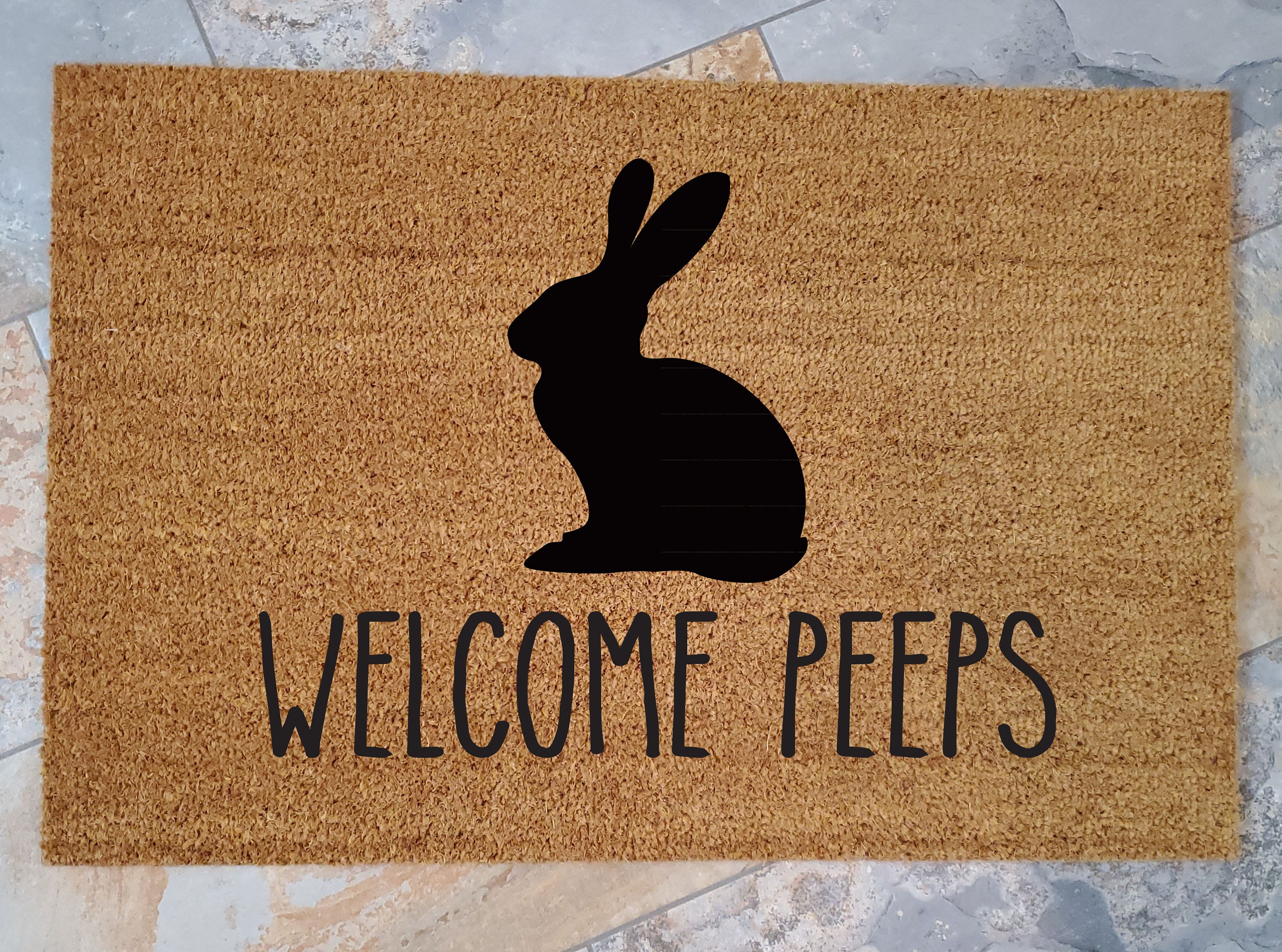 Door Mat Welcome Outdoor Rug, Have a Nice Day with Rabbit