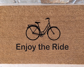 Enjoy the Ride Bicycle Doormat: Custom Coir Welcome Mat