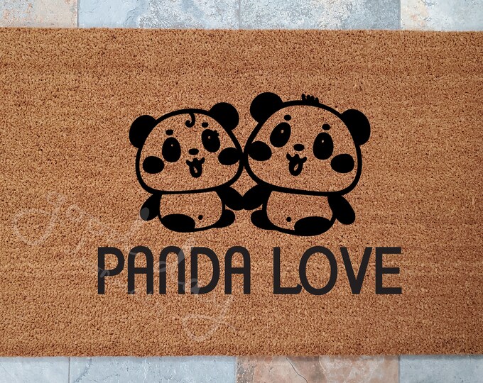 Panda Love Doormat - Personalized with Family Name