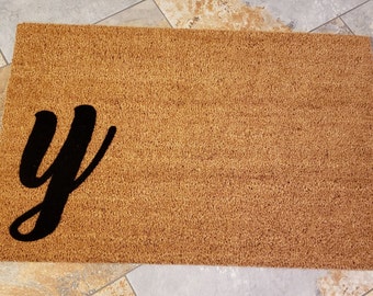 Script Monogram Coir Doormat: Personalized Family Initial Welcome Mat