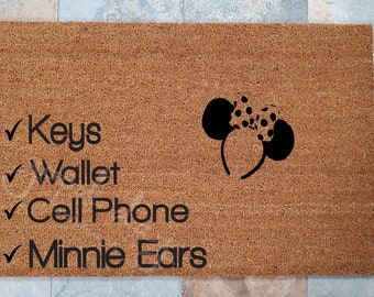 Minnie Ears Check List Doormat / Don't Forget Your Disney Stuff! / Custom Doormat / Personalized Doormat / Fun Home Decor / Unique Door Mats