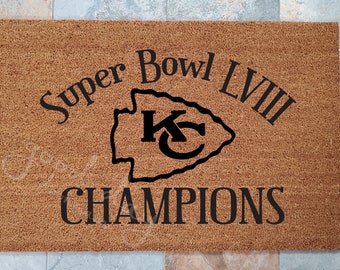 Super Bowl LVIII Champs Doormats / KC Chiefs Doormat / Welcome Mat / Sports Fan / NFL Gift Ideas / Gifts for Him / Gifts for Boyfriend