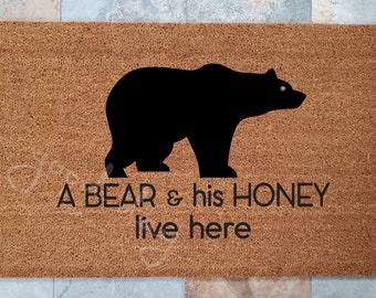 A Bear and his Honey live here.  Custom Doormat, Custom Welcome Mat, Personalized Doormat, The perfect gift for the loving couple.