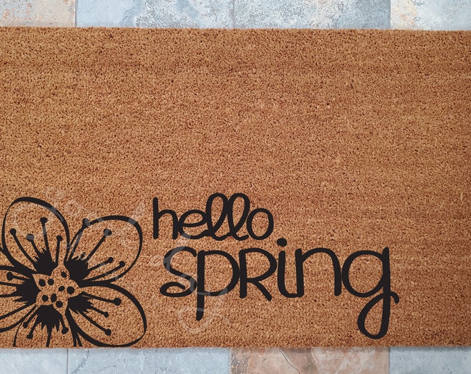 Hello Spring Doormat / Spring Decor / Doormat / Welcome Mat / Easter Gifts / Gifts for Her / Gifts for Him / Flower Welcome Mat