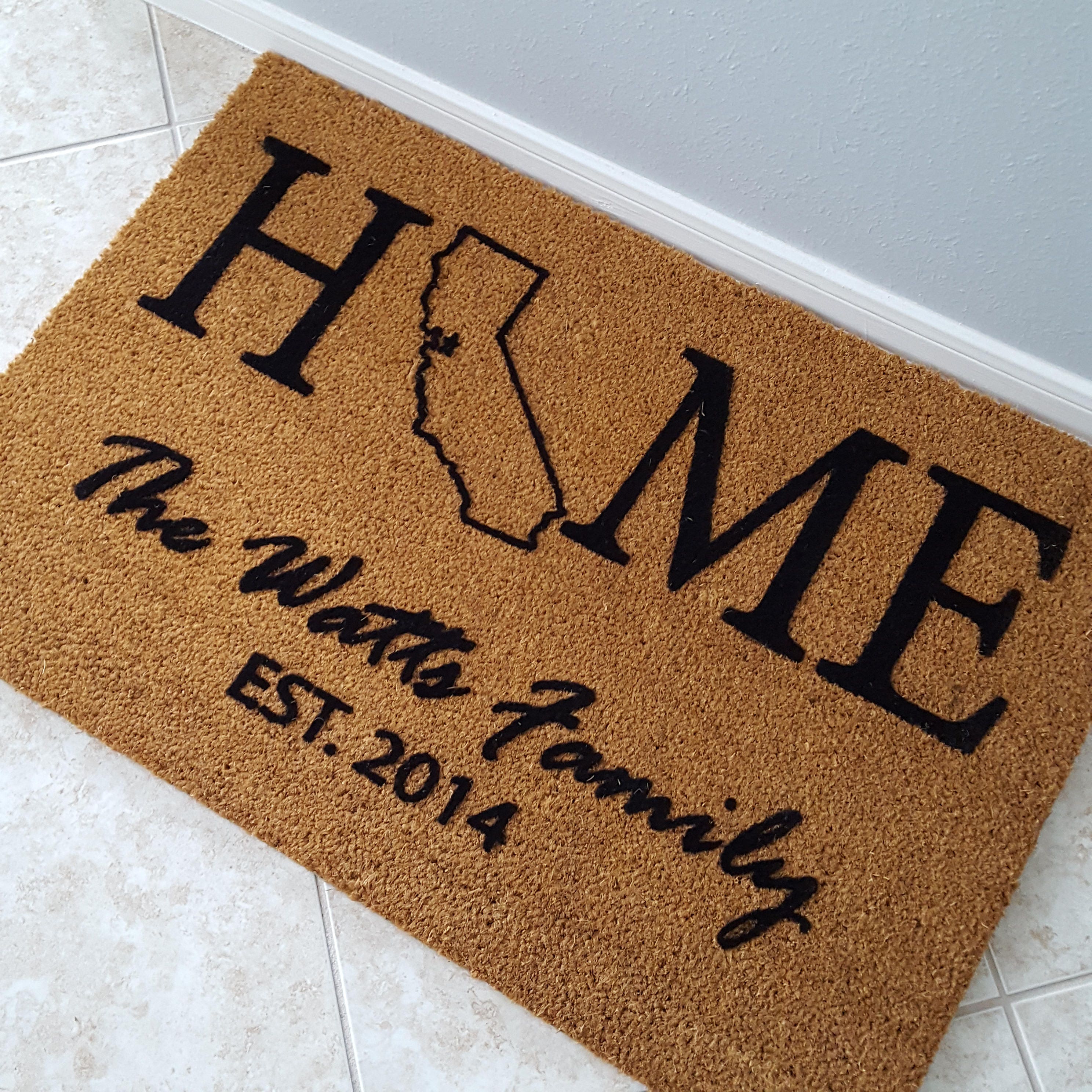 Home State Welcome Mat / Custom Doormat / Welcome Mat / Doormat / Family  Name Gift / Gift Ideas / Housewarming Gifts / Doormats