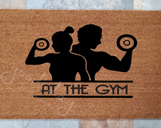 At The Gym Door Mat / Custom Doormat / Welcome Mat / Door mat / Funny Doormat / Gift for Friends / Gift Ideas / Workout / Fitness is Life