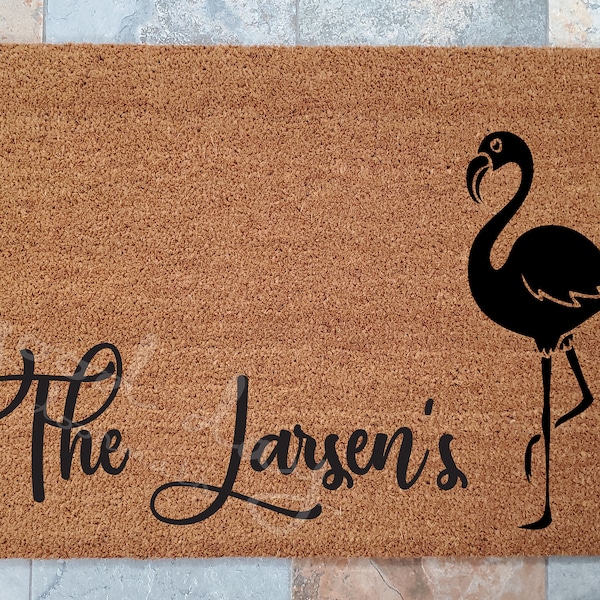 Flamingo Doormat or Customize with Your Name / Welcome Mat / Bird Doormat /Custom Doormat / Personalized Doormat / Funny Doormat / Tropical