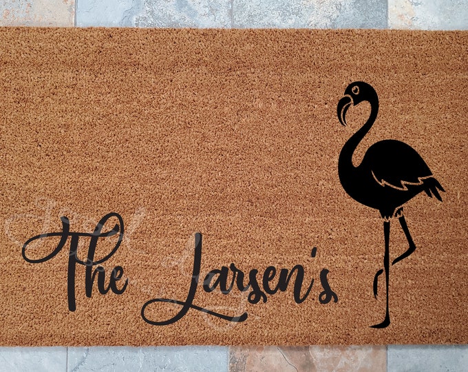 Flamingo Doormat or Customize with Your Name / Welcome Mat / Bird Doormat /Custom Doormat / Personalized Doormat / Funny Doormat / Tropical