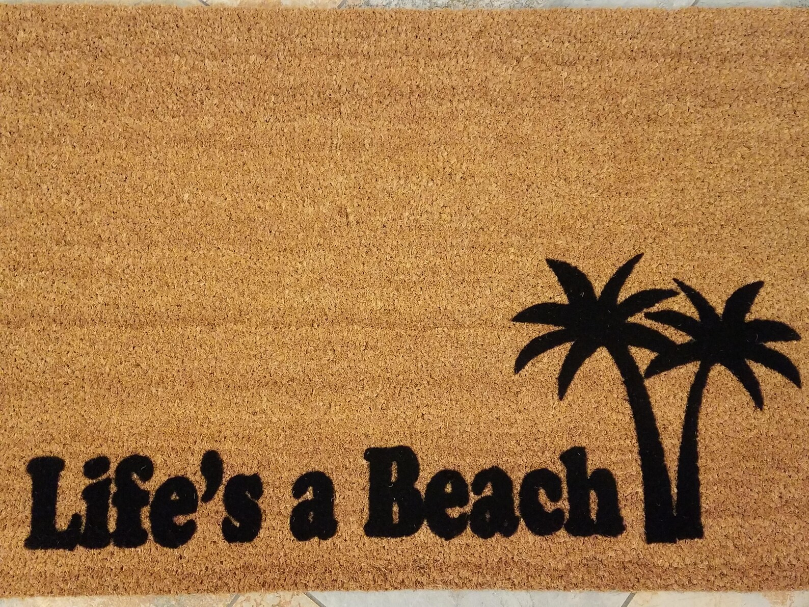 Life's a Beach Coir Doormat, Palm Tree Welcome Mat - Etsy