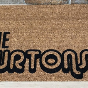 Retro Family Name Doormat, Bold Font, Personalized Welcome Mat