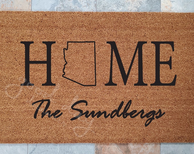 Home State Welcome Mat / Custom Doormat / Welcome Mat / Doormat / Family Name Gift / Gift Ideas / Housewarming Gifts / Doormats