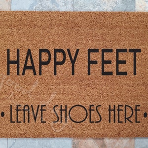 Happy Feet Coir Doormat: Funny Welcome Mat, Personalized Entryway Rug