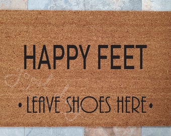 Happy Feet Coir Doormat: Funny Welcome Mat, Personalized Entryway Rug